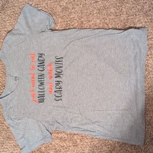 Gray Halloween Graphic Tee with Orange & Black Text